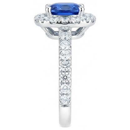 Cushion Ceylon Blue Sapphire With Natural Earth Mined Diamonds 2.50 Ct. Ring