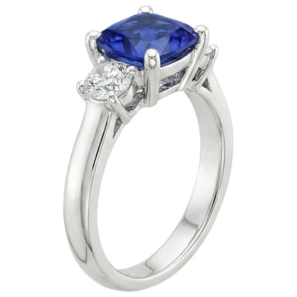 Cushion Ceylon Sapphire Natural Earth Mined Diamond 3 Stone Ring 3.25 Carats