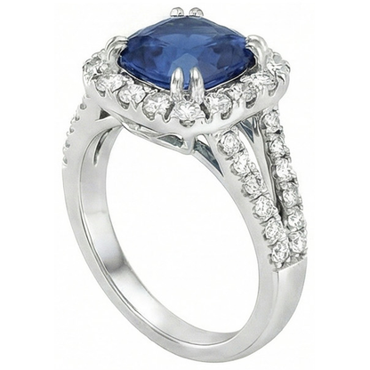Cushion Ceylon Sapphire Natural Earth Mined Diamond Ring Accents 3 Carats WG 14K