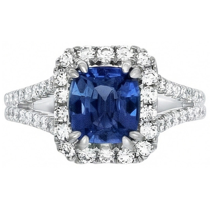 Cushion Ceylon Sapphire Natural Earth Mined Diamond Ring Accents 3 Carats WG 14K