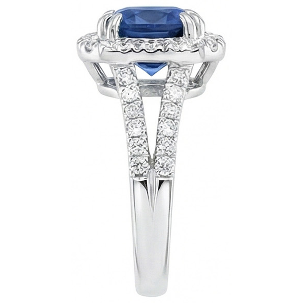 Cushion Ceylon Sapphire Natural Earth Mined Diamond Ring Accents 3 Carats WG 14K