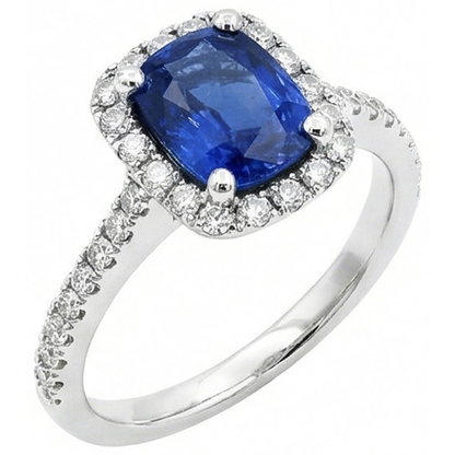 Cushion Ceylon Sapphire Natural Earth Mined Diamond Ring Gold Jewelry 3 Ct