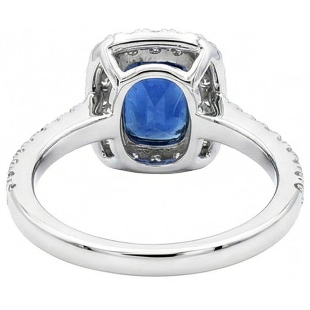Cushion Ceylon Sapphire Natural Earth Mined Diamond Ring Gold Jewelry 3 Ct