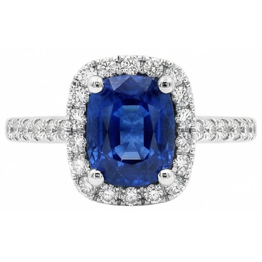 Cushion Ceylon Sapphire Natural Earth Mined Diamond Ring Gold Jewelry 3 Ct