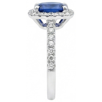 Cushion Ceylon Sapphire Natural Earth Mined Diamond Ring Gold Jewelry 3 Ct