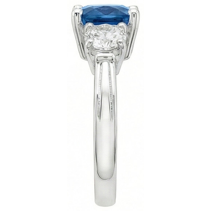 Cushion Ceylon Sapphire Round Natural Earth Mined Diamonds 4.51 Carat 3-Stone Ring