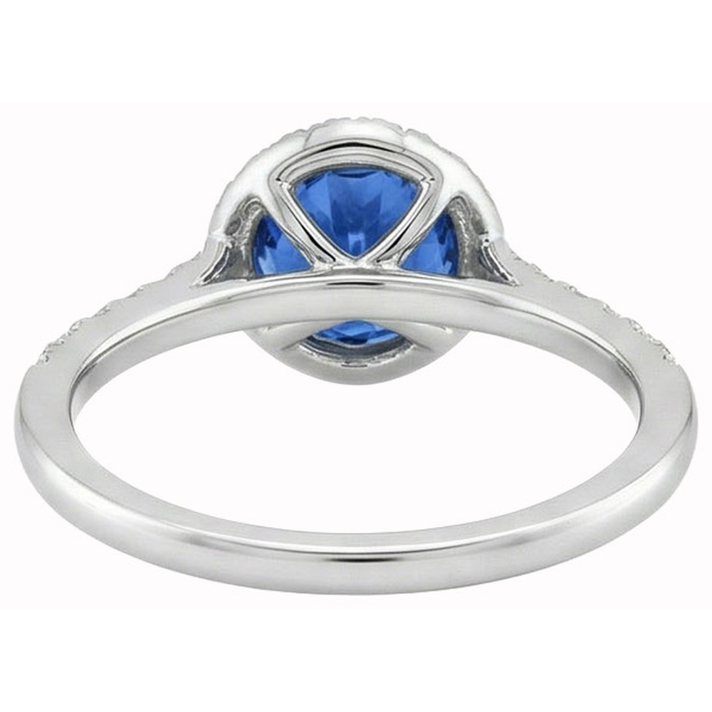 Cushion Cut Blue Sapphire & Round Natural Earth Mined Diamond Ring 3 Ct. White Gold 14K