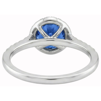 Cushion Cut Blue Sapphire & Round Natural Earth Mined Diamond Ring 3 Ct. White Gold 14K