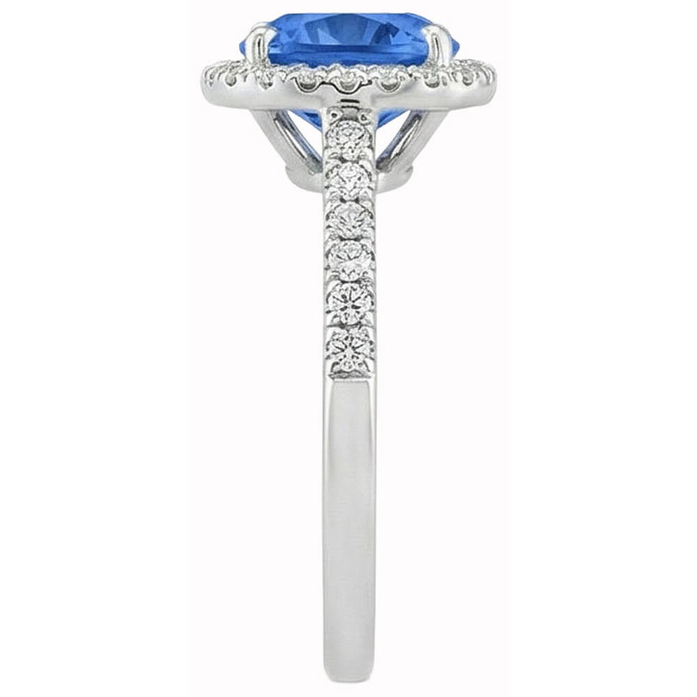 Cushion Cut Blue Sapphire & Round Natural Earth Mined Diamond Ring 3 Ct. White Gold 14K