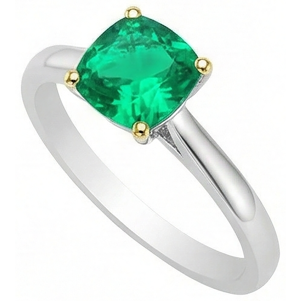 Natural Real ( Not Lab Grown ) Cushion Cut Gemstone Ring Green Emerald GIA Solitaire
