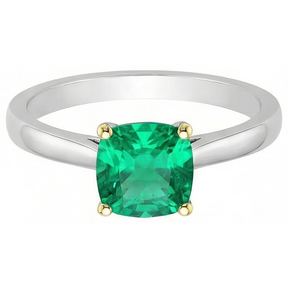 Natural Real ( Not Lab Grown ) Cushion Cut Gemstone Ring Green Emerald GIA Solitaire