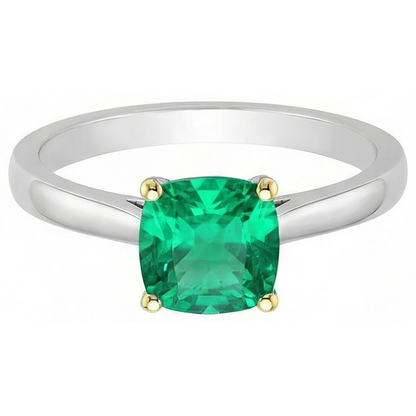 Natural Real ( Not Lab Grown ) Cushion Cut Gemstone Ring Green Emerald GIA Solitaire