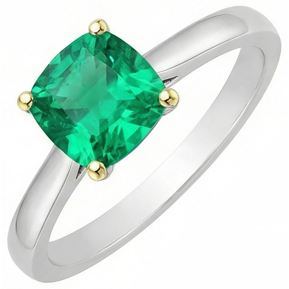 Natural Real ( Not Lab Grown ) Cushion Cut Gemstone Ring Green Emerald GIA Solitaire