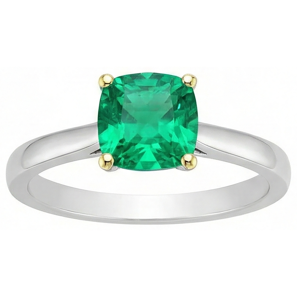 Natural Real ( Not Lab Grown ) Cushion Cut Gemstone Ring Green Emerald GIA Solitaire