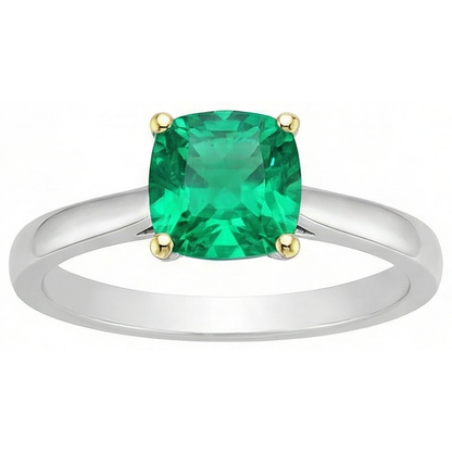 Natural Real ( Not Lab Grown ) Cushion Cut Gemstone Ring Green Emerald GIA Solitaire