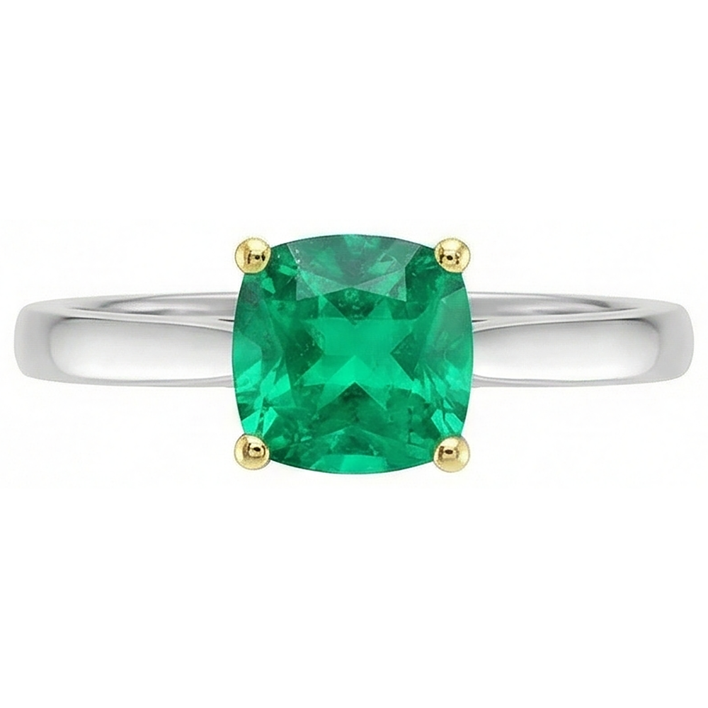 Natural Real ( Not Lab Grown ) Cushion Cut Gemstone Ring Green Emerald GIA Solitaire