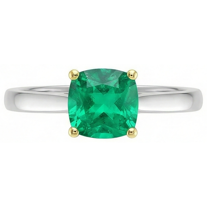 Natural Real ( Not Lab Grown ) Cushion Cut Gemstone Ring Green Emerald GIA Solitaire