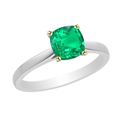 Cushion Cut Gemstone Ring Green Emerald Solitaire