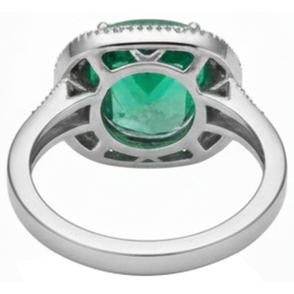 Cushion Cut Green Emerald GIA And Natural Earth Mined Diamond Wedding Ring White Gold 14K 6.5 Ct