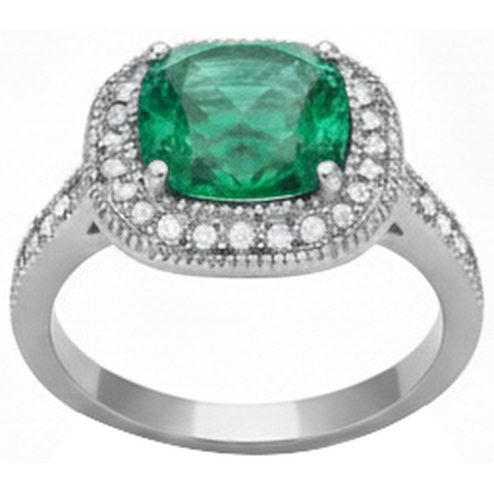 Cushion Cut Green Emerald GIA And Natural Earth Mined Diamond Wedding Ring White Gold 14K 6.5 Ct