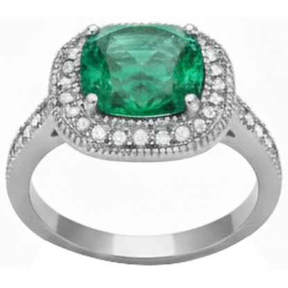 Cushion Cut Green Emerald GIA And Natural Earth Mined Diamond Wedding Ring White Gold 14K 6.5 Ct
