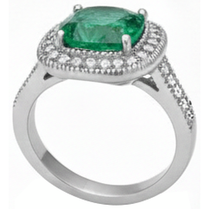 Cushion Cut Green Emerald GIA And Natural Earth Mined Diamond Wedding Ring White Gold 14K 6.5 Ct