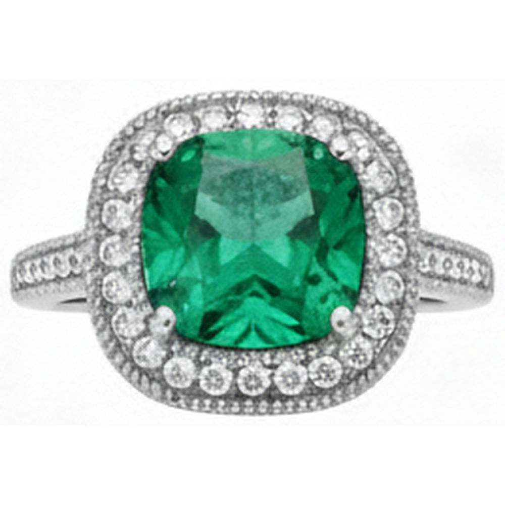 Cushion Cut Green Emerald GIA And Natural Earth Mined Diamond Wedding Ring White Gold 14K 6.5 Ct