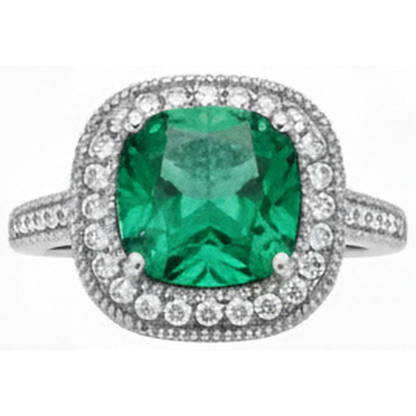 Cushion Cut Green Emerald GIA And Natural Earth Mined Diamond Wedding Ring White Gold 14K 6.5 Ct