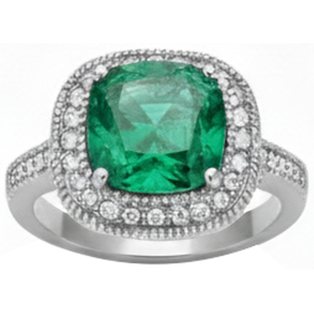 Cushion Cut Green Emerald GIA And Natural Earth Mined Diamond Wedding Ring White Gold 14K 6.5 Ct