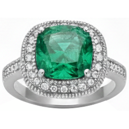 Cushion Cut Green Emerald GIA And Natural Earth Mined Diamond Wedding Ring White Gold 14K 6.5 Ct