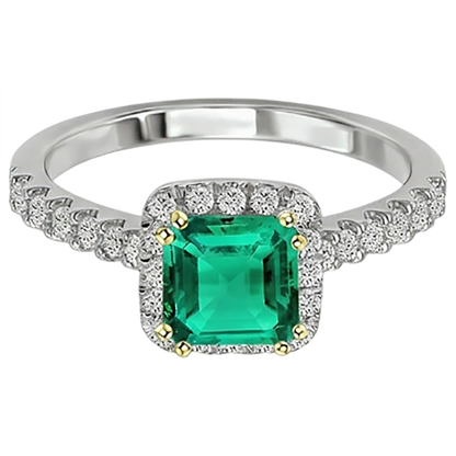 Natural Real ( Not Lab Grown ) Cushion Cut Green Emerald GIA Engagement Ring