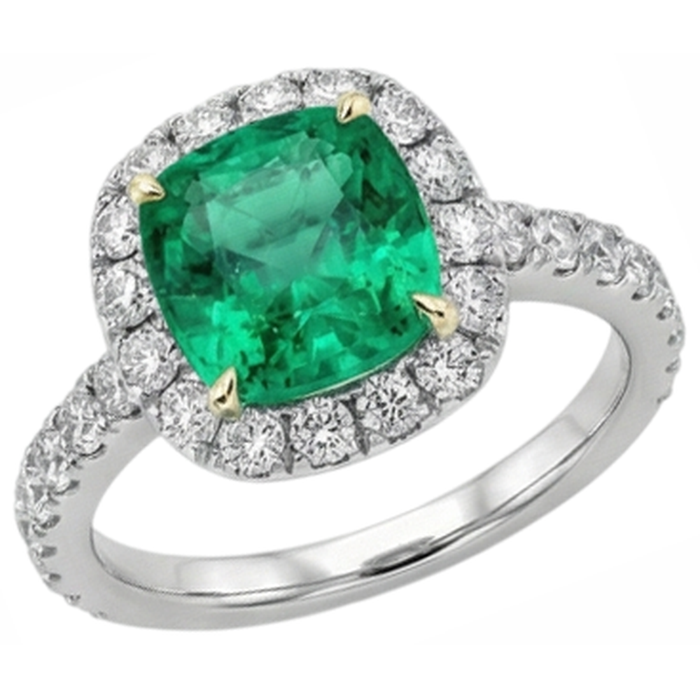 Natural Real ( Not Lab Grown ) Cushion Cut Green Emerald GIA Ring Halo Diamond Wedding Jewelry