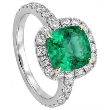 Natural Real ( Not Lab Grown ) Cushion Cut Green Emerald GIA Ring Halo Diamond Wedding Jewelry