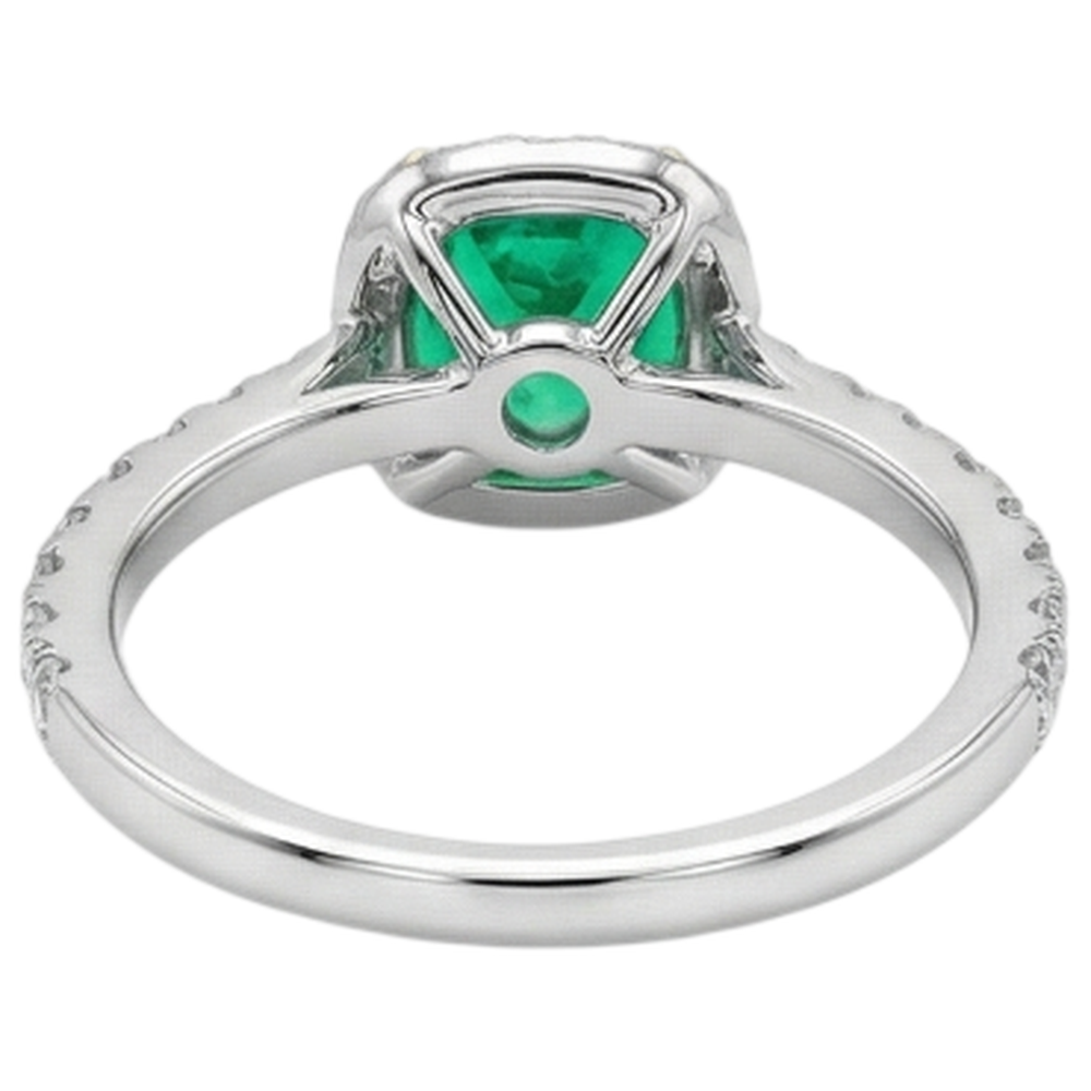 Natural Real ( Not Lab Grown ) Cushion Cut Green Emerald GIA Ring Halo Diamond Wedding Jewelry