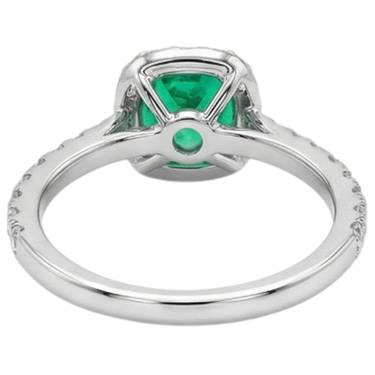 Natural Real ( Not Lab Grown ) Cushion Cut Green Emerald GIA Ring Halo Diamond Wedding Jewelry