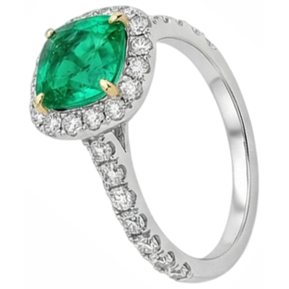 Natural Real ( Not Lab Grown ) Cushion Cut Green Emerald GIA Ring Halo Diamond Wedding Jewelry