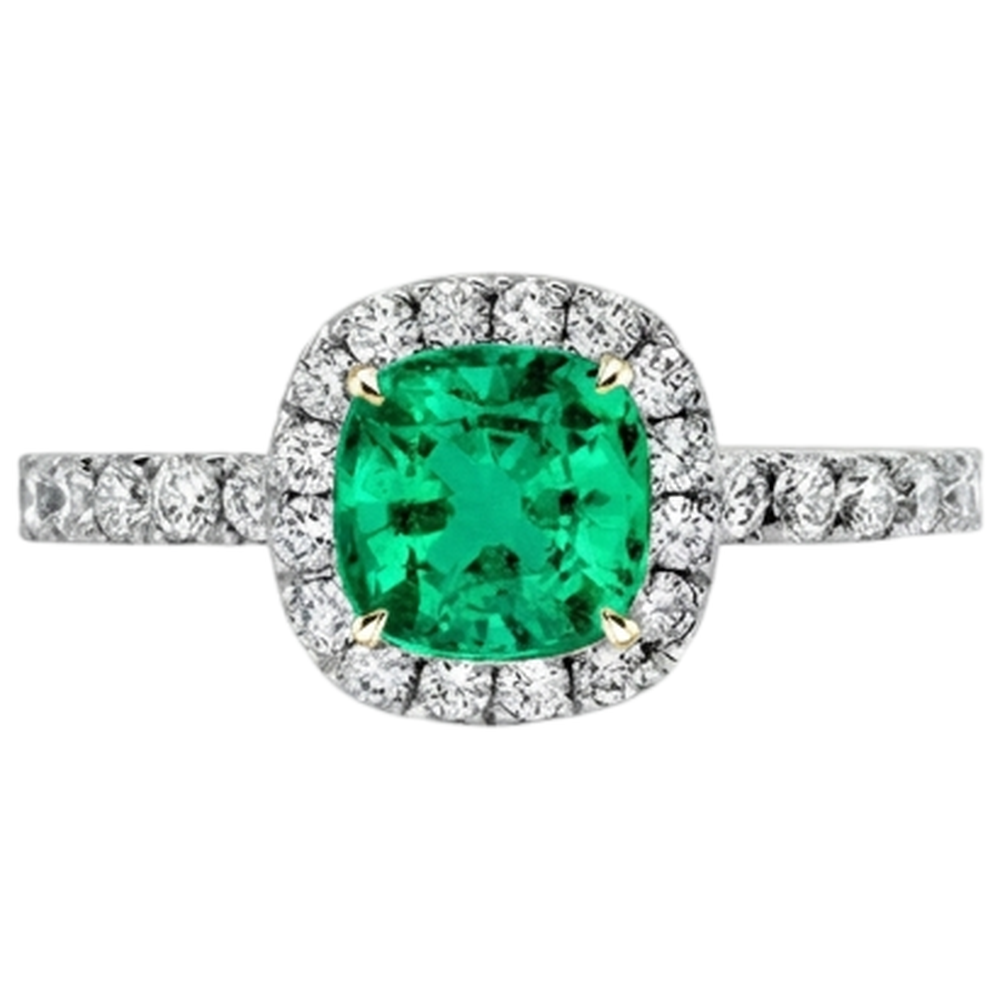 Natural Real ( Not Lab Grown ) Cushion Cut Green Emerald GIA Ring Halo Diamond Wedding Jewelry
