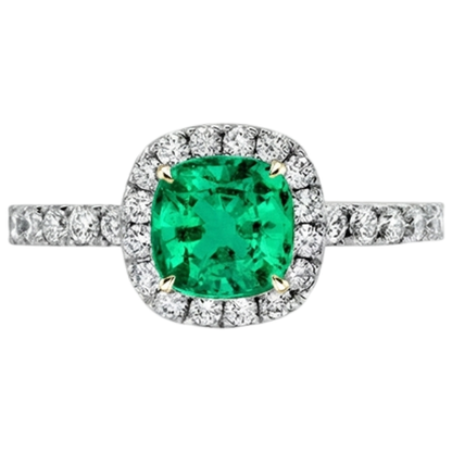 Natural Real ( Not Lab Grown ) Cushion Cut Green Emerald GIA Ring Halo Diamond Wedding Jewelry