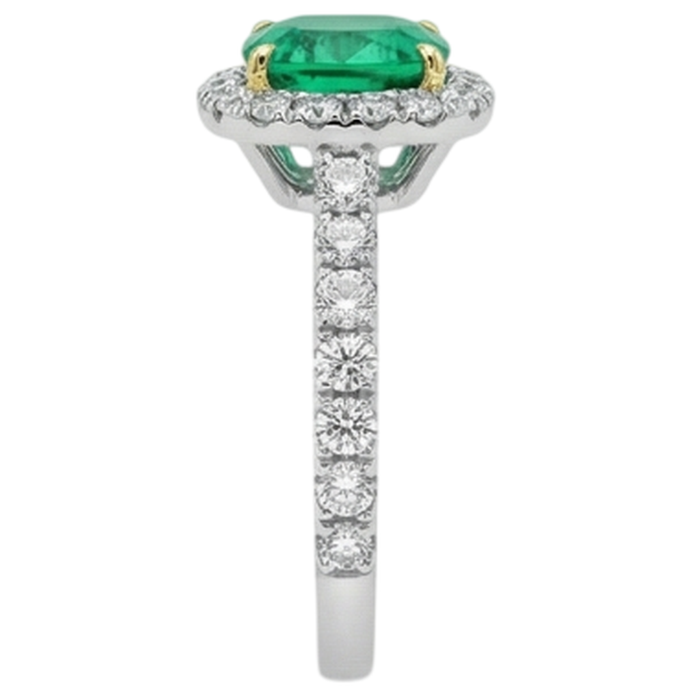 Natural Real ( Not Lab Grown ) Cushion Cut Green Emerald GIA Ring Halo Diamond Wedding Jewelry
