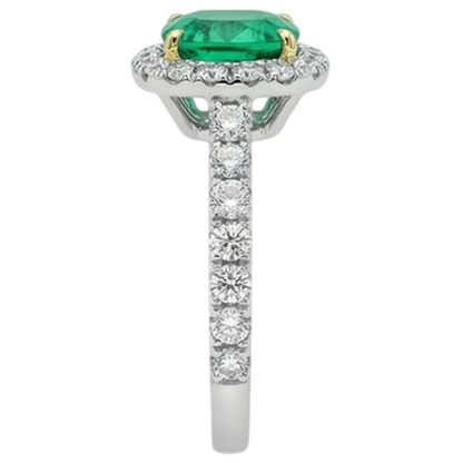Natural Real ( Not Lab Grown ) Cushion Cut Green Emerald GIA Ring Halo Diamond Wedding Jewelry