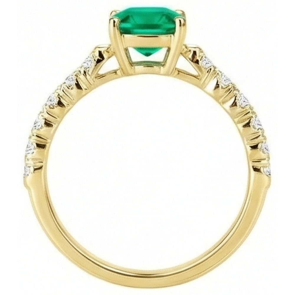 natural round emerald 3ct ring profile view