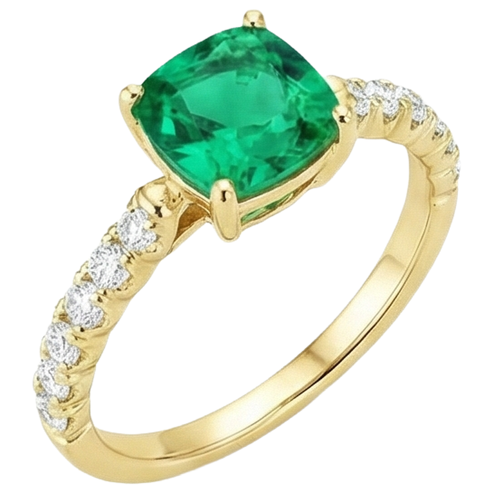 natural round emerald 3ct ring close up detail