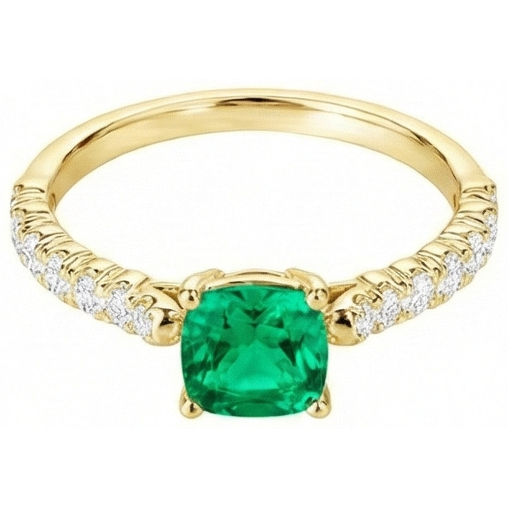 natural round emerald 3ct ring top view