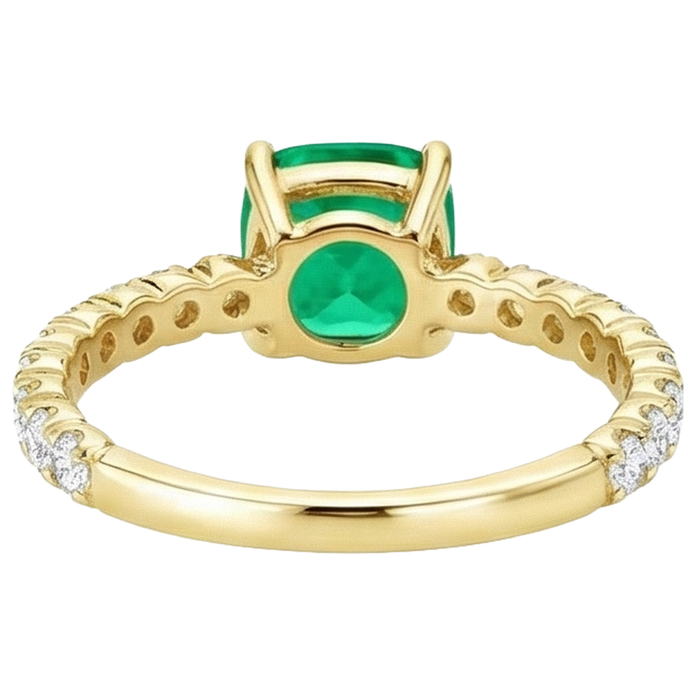 natural round emerald 3ct ring on white background