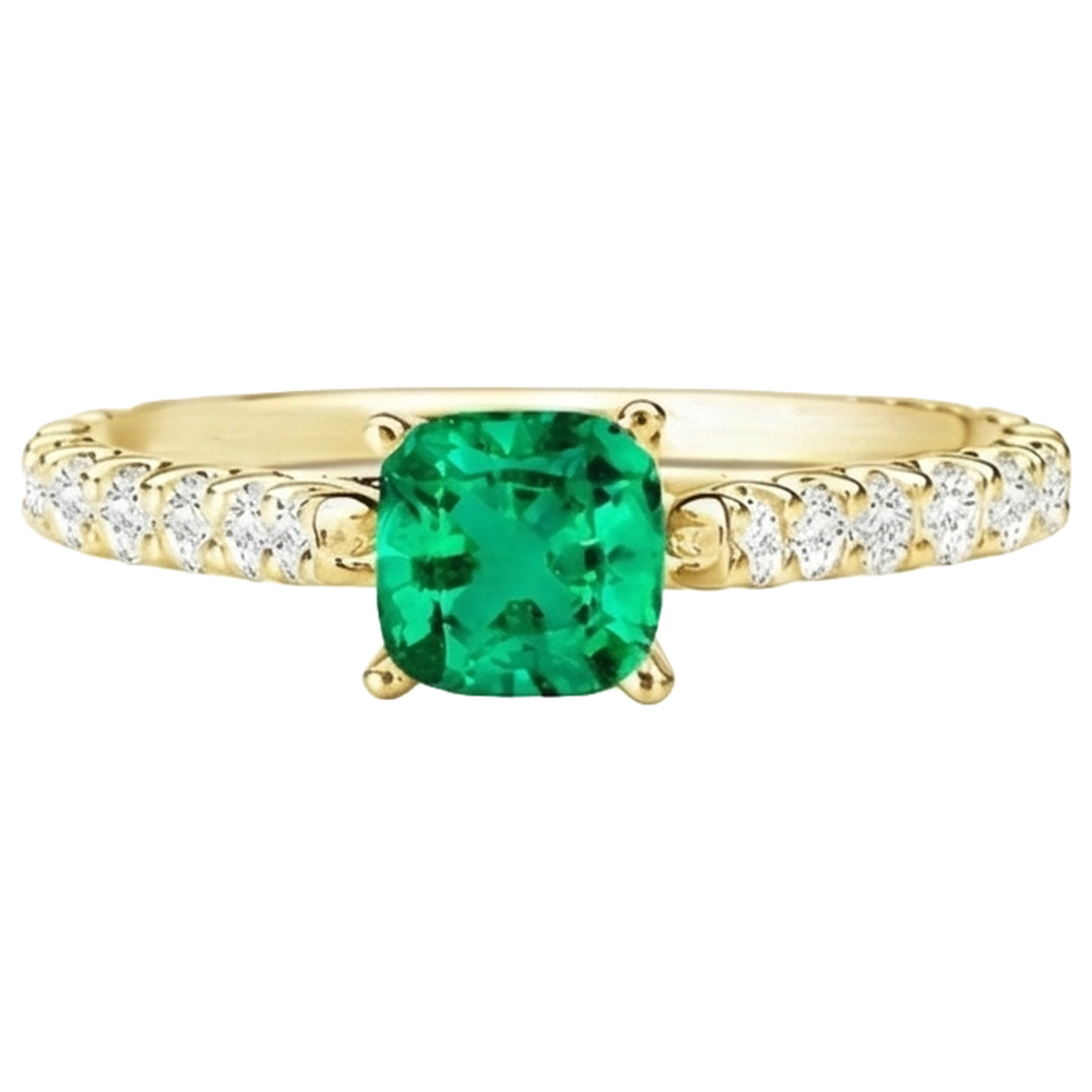 natural round emerald 3ct ring side angle