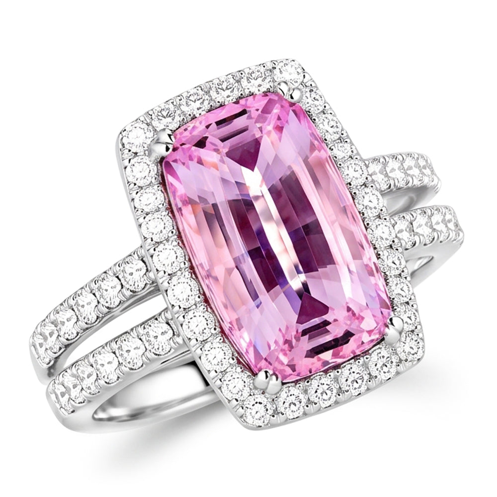 Cushion Cut Pink Kunzite 24.50 Ct Natural Earth Mined Diamond Ring White Gold Lady Jewelry