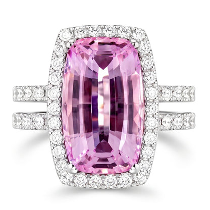 Cushion Cut Pink Kunzite 24.50 Ct Natural Earth Mined Diamond Ring White Gold Lady Jewelry