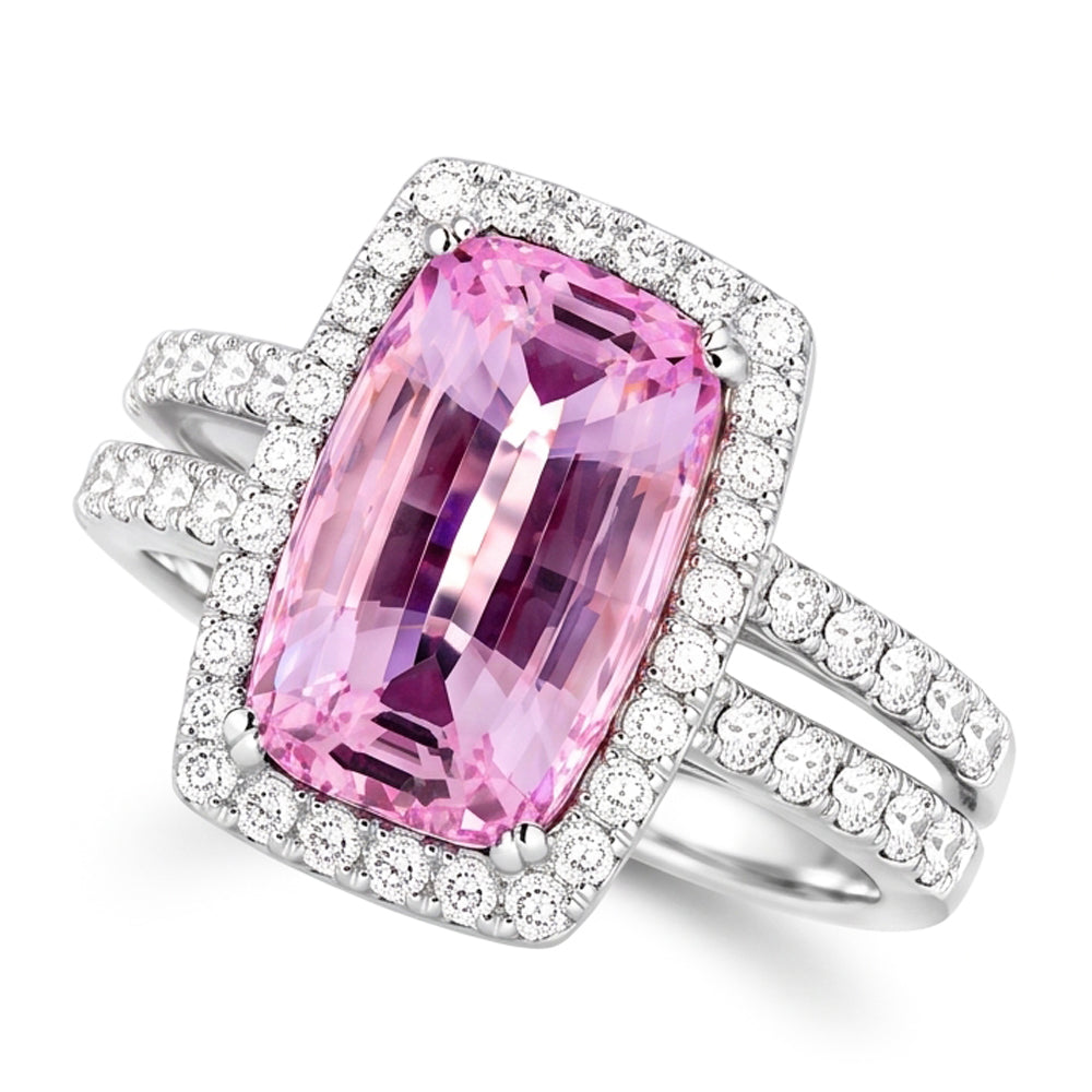 Cushion Cut Pink Kunzite 24.50 Ct Natural Earth Mined Diamond Ring White Gold Lady Jewelry