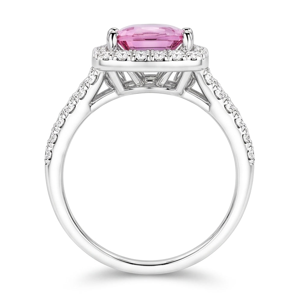 Cushion Cut Pink Kunzite 24.50 Ct Natural Earth Mined Diamond Ring White Gold Lady Jewelry