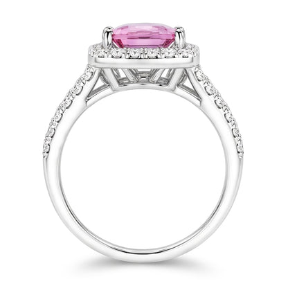Cushion Cut Pink Kunzite 24.50 Ct Natural Earth Mined Diamond Ring White Gold Lady Jewelry